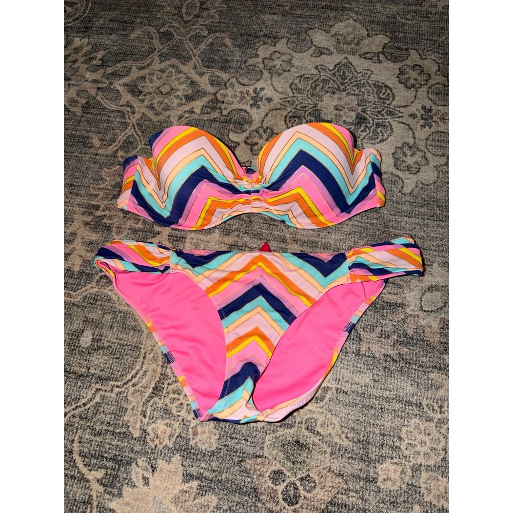 Vintage 2013 Y2K Victoria's Secret Neon Colorful Bikini Swimsuit Set Strapless